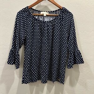 Michael Kors Polka Dot Ruffle Bell 3/4 Sleeve Size Small